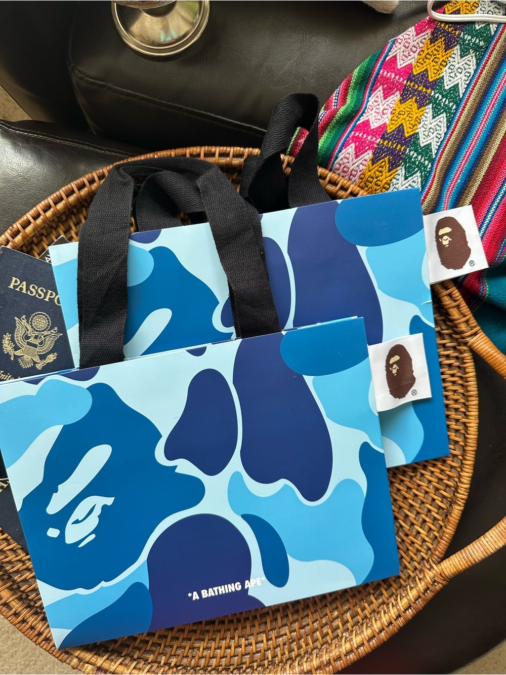 A Bathing Ape BAPE Blue Camo Shopping Gift Bag Signature Logo Lot of 2